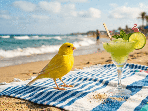 canario en la playa