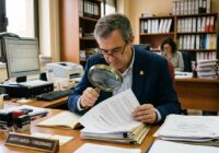 funcionario con lupa gigante