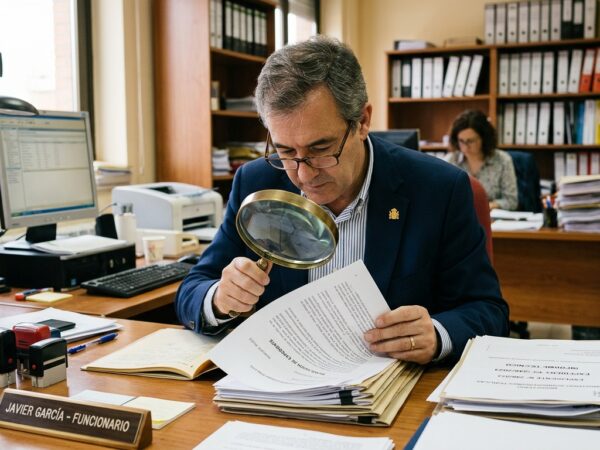 funcionario con lupa gigante